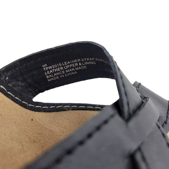Tommy Bahama Women's Black Leather Espadrille Strappy Black Wedge Sandals Size 9 - Picture 9 of 12